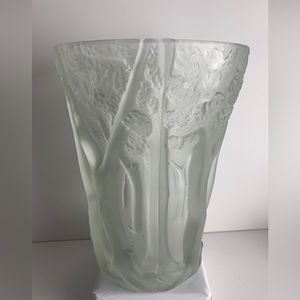 Vtg. Barolac Czech Josef Inwald Heavy Crystal Frosted Glass Forrest Vase 10" HTF